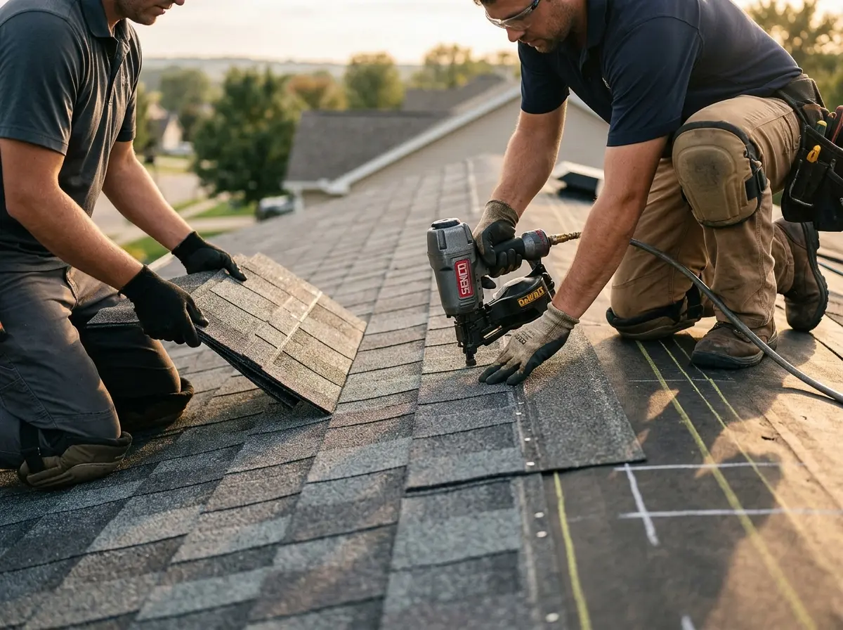 Professional roofer working on a residential roof in East Stroudsburg
